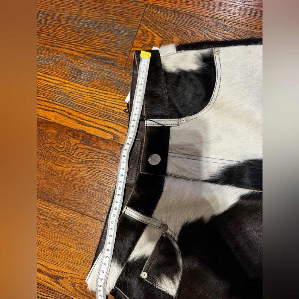 2nd day Cow print leather Straight Leg Patchwork Pants - Black & White - Picture 6 of 7